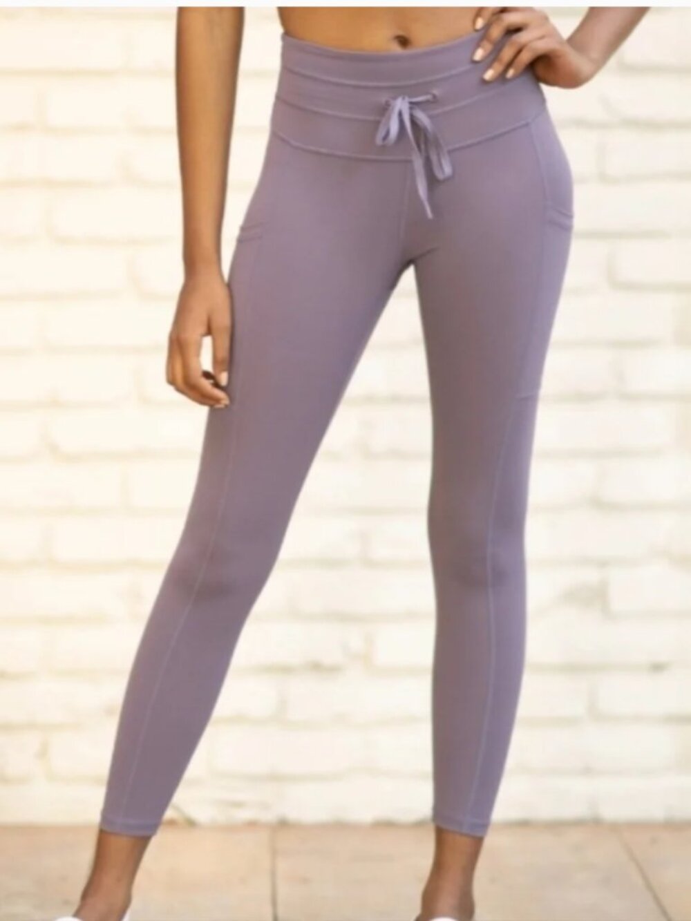 Popflex Cargo Legging with Pockets High Rise Drawstring Waist Tie Purple Small
